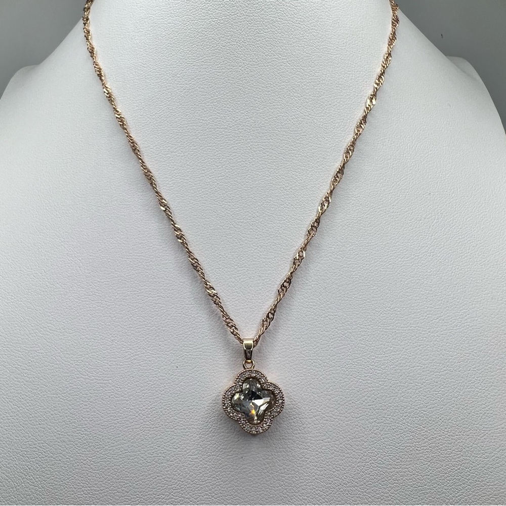 Gold Diamond on Diamonds Clover Pendant Necklace